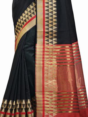 solid bordered chanderi saree with blouse - 16882010 - Standard Image - 3