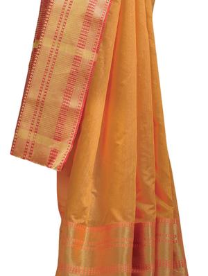 solid bordered chanderi saree with blouse - 16882012 - Standard Image - 3