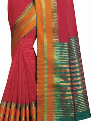 solid bordered chanderi saree with blouse - 16882013 - Standard Image - 3