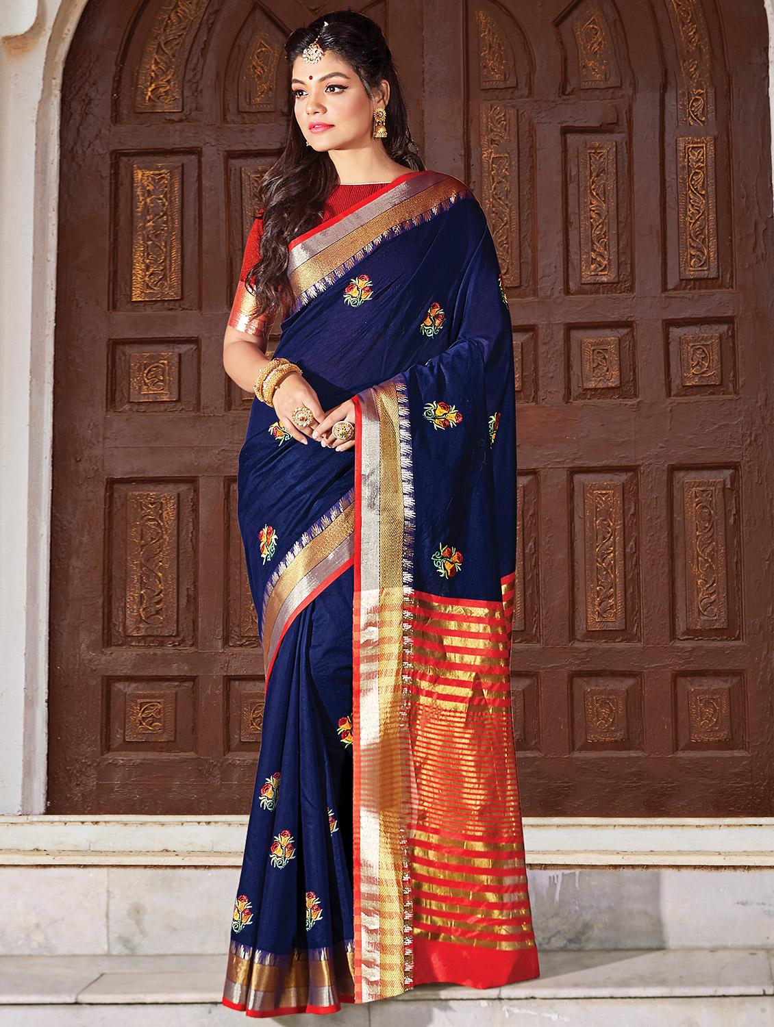 self design chanderi saree with blouse - 16882114 - Zoom Image - 1