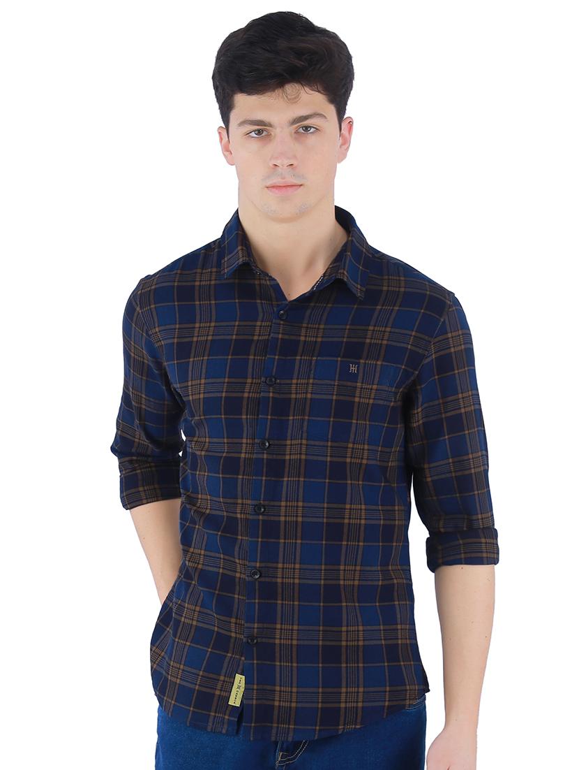 navy blue checkered casual shirt - 16882214 - Zoom Image - 1