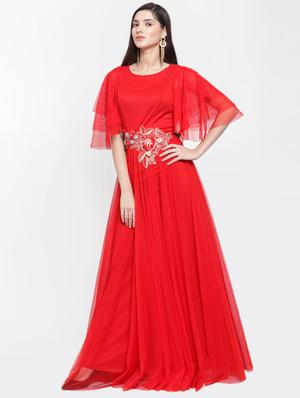 applique enhanced cape sleeves maxi dress - 16882493 - Standard Image - 2