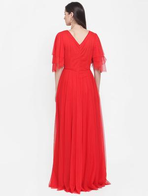 applique enhanced cape sleeves maxi dress - 16882493 - Standard Image - 3