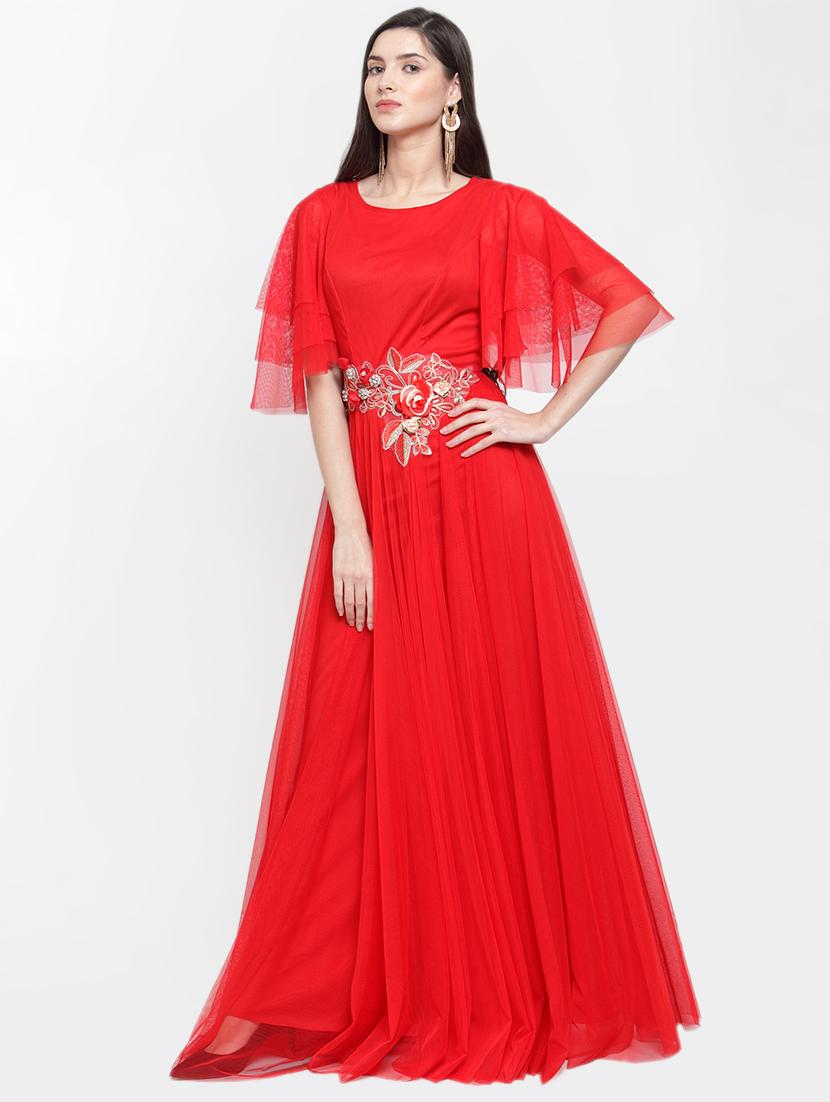 applique enhanced cape sleeves maxi dress - 16882493 - Zoom Image - 2