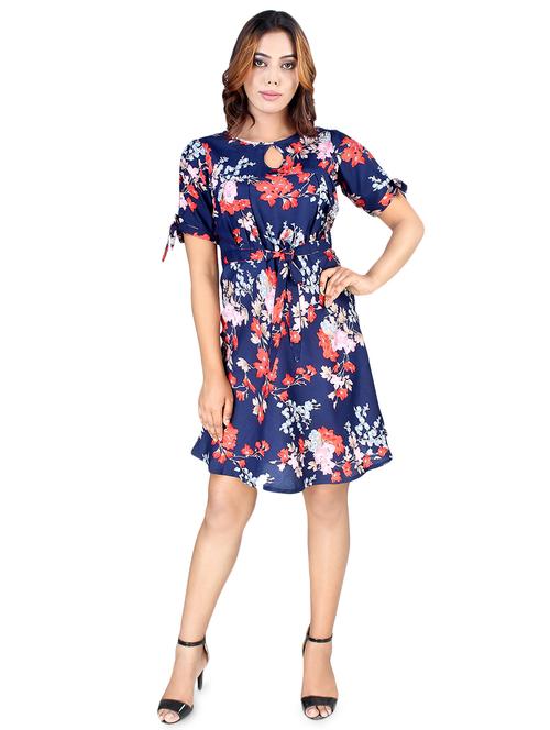 side tie up sleeves floral a-line dress - 16883014 - Standard Image - 1
