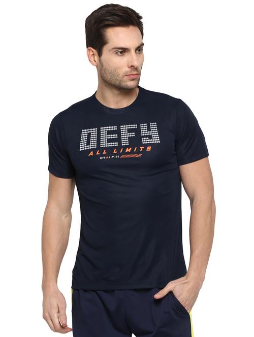 navy blue typographic chest print t-shirt - 16883121 - Standard Image - 1
