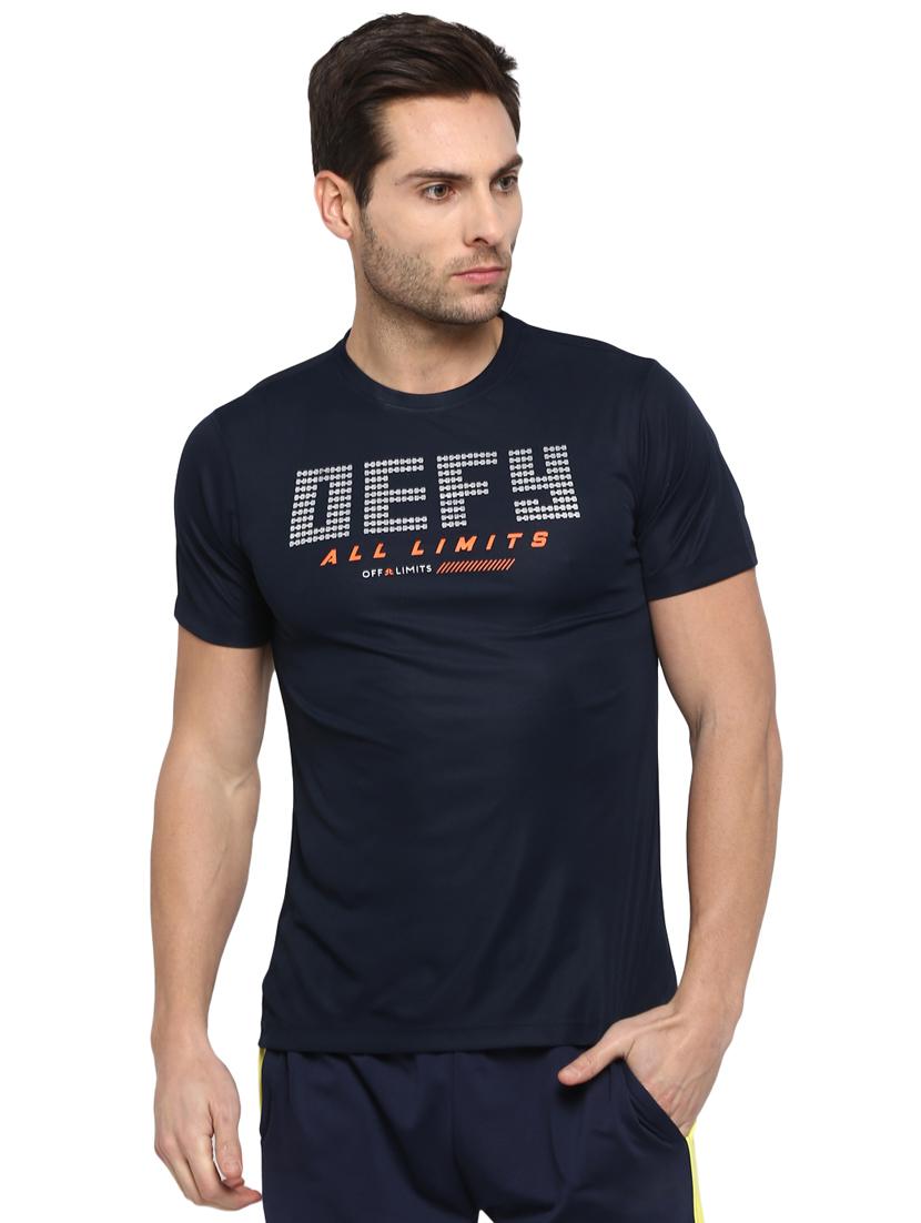 navy blue typographic chest print t-shirt - 16883121 - Zoom Image - 1