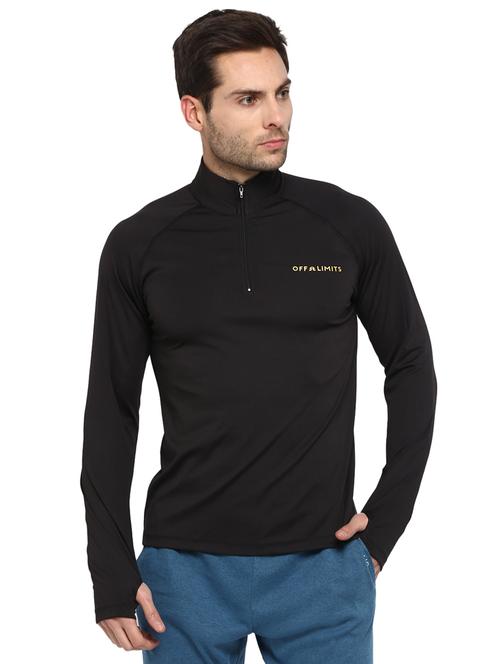 black solid thumb hole t-shirt - 16883168 - Standard Image - 1