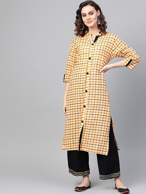 checkered kurta palazzo set - 16883445 - Standard Image - 1