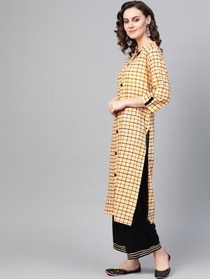 checkered kurta palazzo set - 16883445 - Standard Image - 2