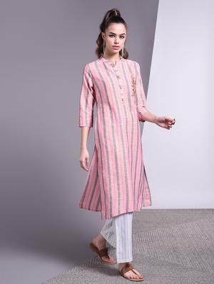 striped straight kurta - 16883700 - Standard Image - 3