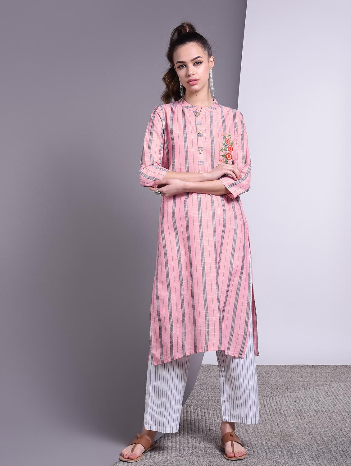 striped straight kurta - 16883700 - Zoom Image - 2