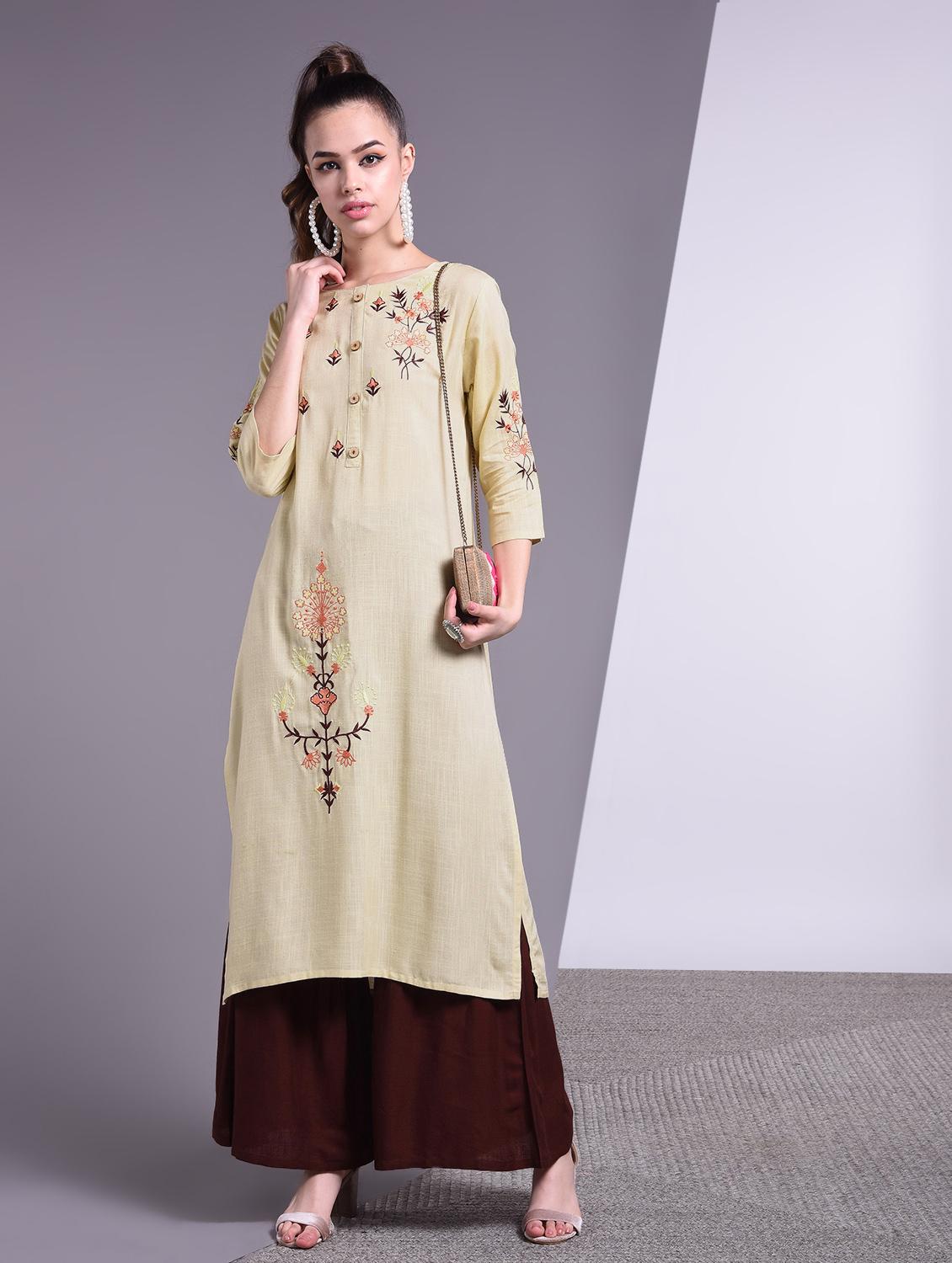 embroidered straight kurta - 16883729 - Zoom Image - 1