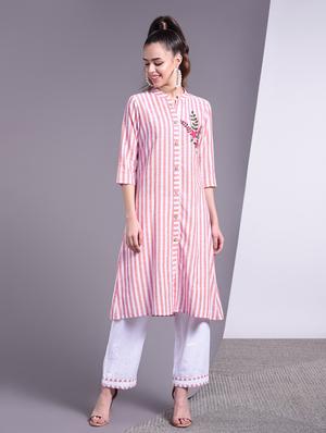 striped a-line kurta - 16883734 - Standard Image - 2