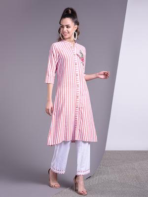 striped a-line kurta - 16883734 - Standard Image - 3