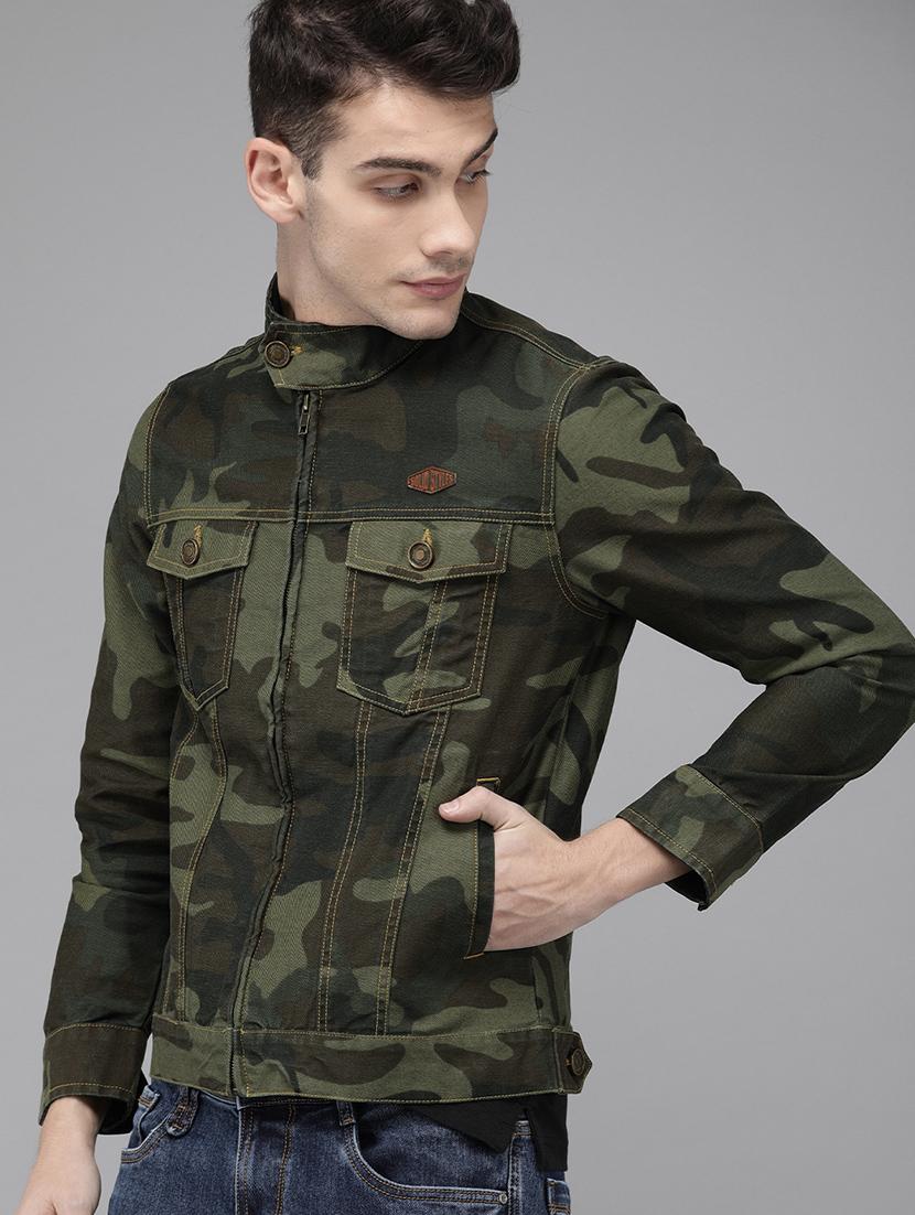 green camouflage print denim jacket - 16883819 - Zoom Image - 1