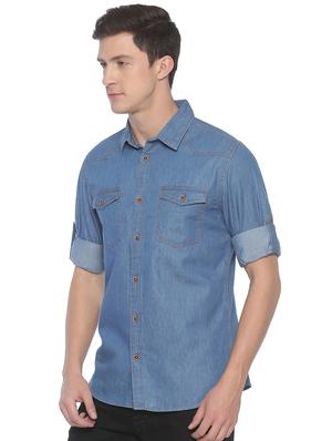 blue solid casual shirt - 16884326 - Standard Image - 2