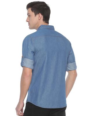 blue solid casual shirt - 16884326 - Standard Image - 3
