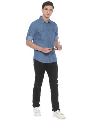 blue solid casual shirt - 16884326 - Standard Image - 4