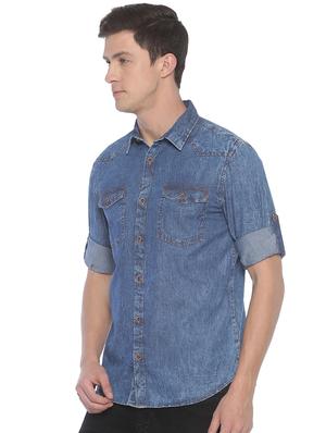 blue solid casual shirt - 16884327 - Standard Image - 2