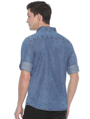 blue solid casual shirt - 16884327 - Standard Image - 3