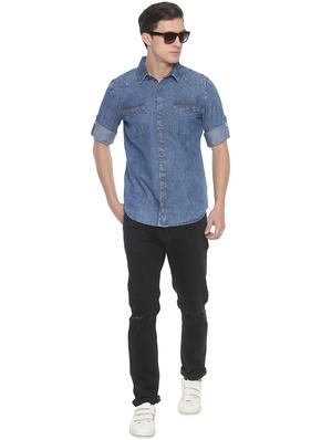 blue solid casual shirt - 16884327 - Standard Image - 4