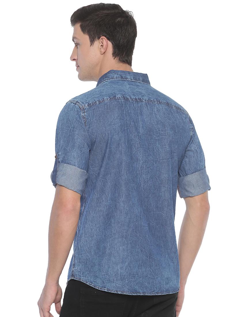 blue solid casual shirt - 16884327 - Zoom Image - 3