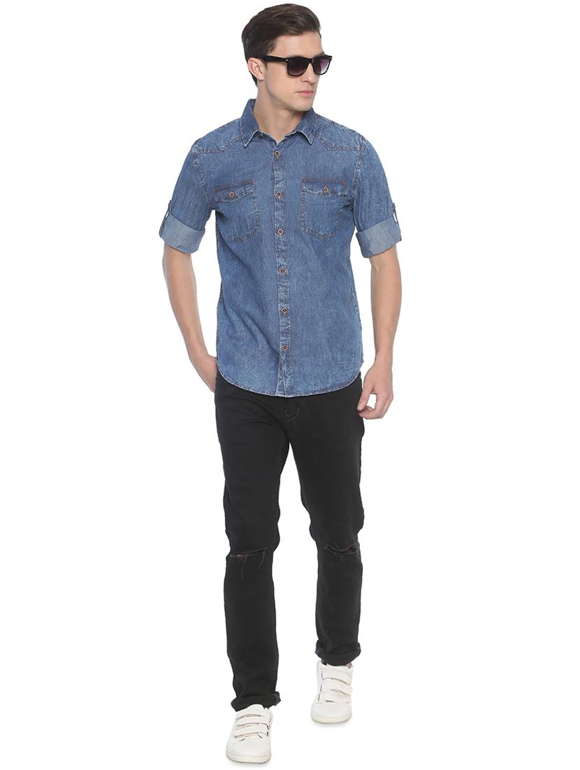 blue solid casual shirt - 16884327 - Zoom Image - 4