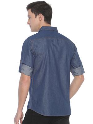 blue solid casual shirt - 16884328 - Standard Image - 3