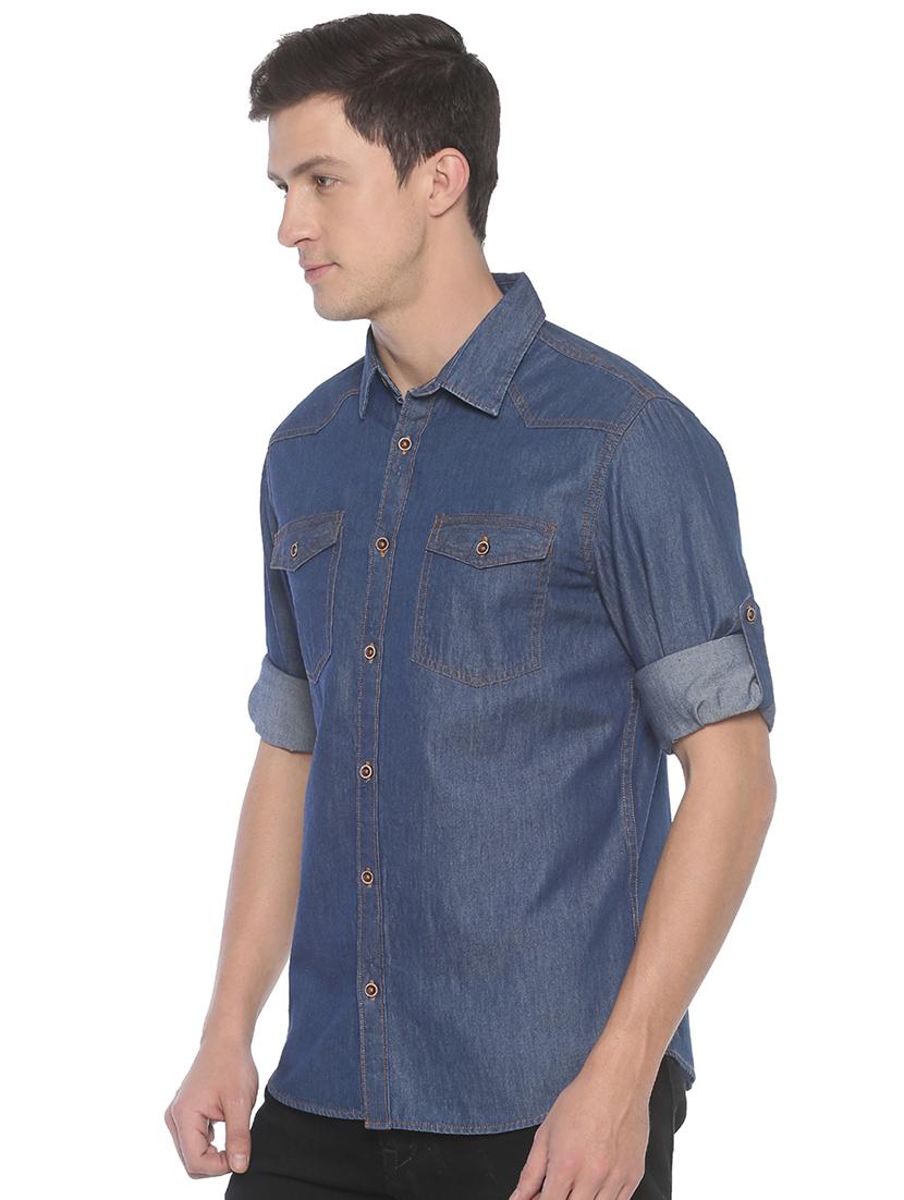 blue solid casual shirt - 16884328 - Zoom Image - 2
