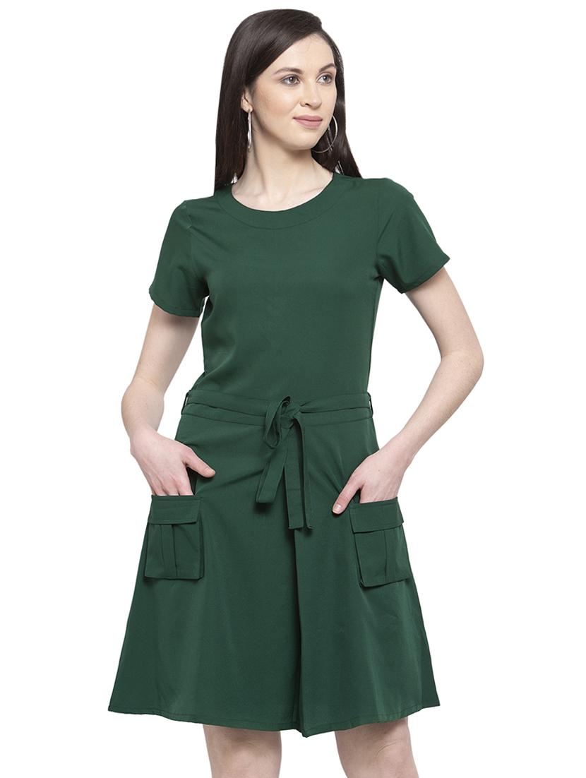 tie front pocket patch a-line dress - 16884873 - Zoom Image - 1