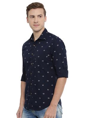 navy blue floral printed casual shirt - 16886237 - Standard Image - 2