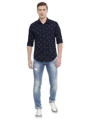 navy blue floral printed casual shirt - 16886237 - Standard Image - 4