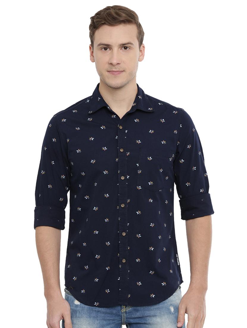 navy blue floral printed casual shirt - 16886237 - Zoom Image - 1