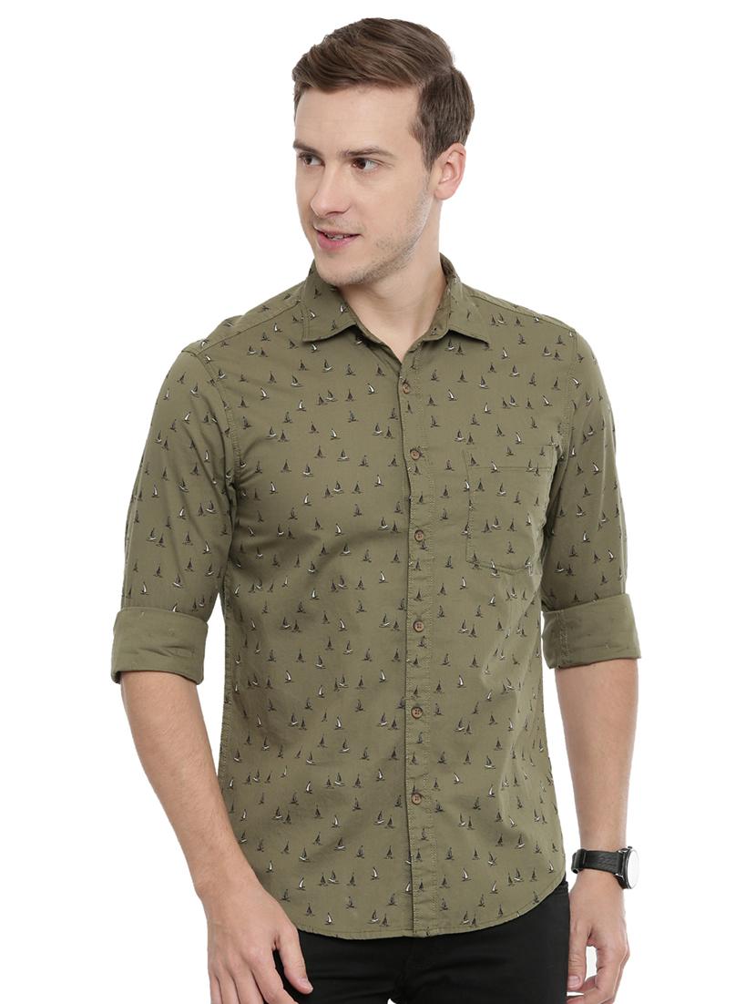 olive green printed casual shirt - 16886246 - Zoom Image - 1