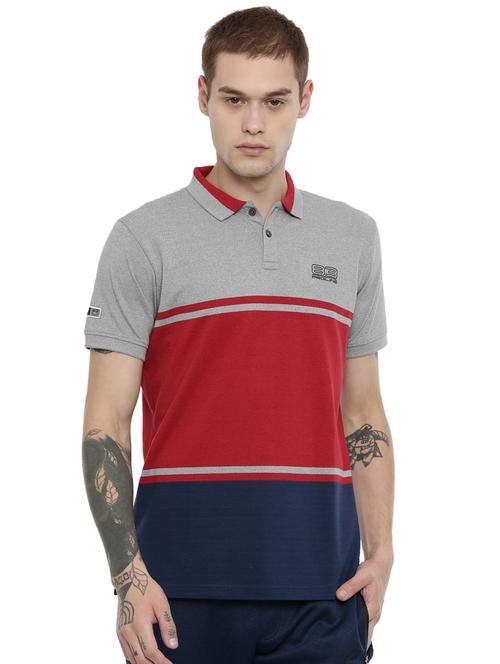 grey color block polo t-shirt - 16886378 - Standard Image - 1