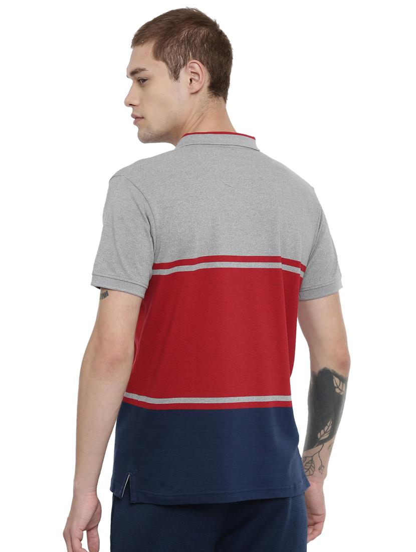 grey color block polo t-shirt - 16886378 - Zoom Image - 3