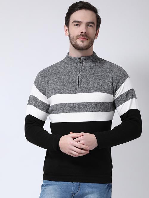 grey color block acrylic pullover - 16886782 - Very Small Image - 1