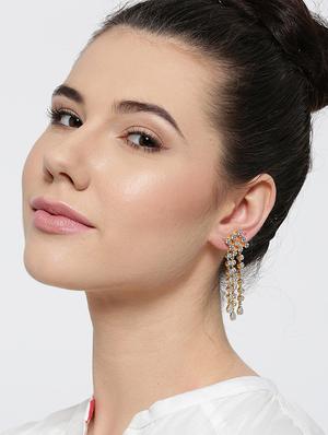 gold metal drop earring - 16888062 - Standard Image - 3