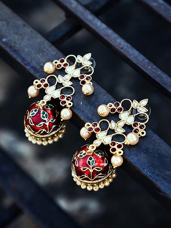red brass jhumka earring - 16888121 - Zoom Image - 1