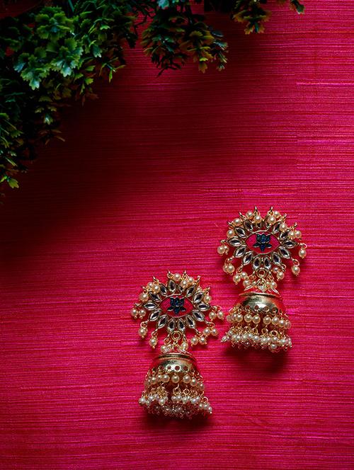 pink brass jhumka earring - 16888123 - Standard Image - 1