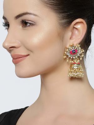 pink brass jhumka earring - 16888123 - Standard Image - 4