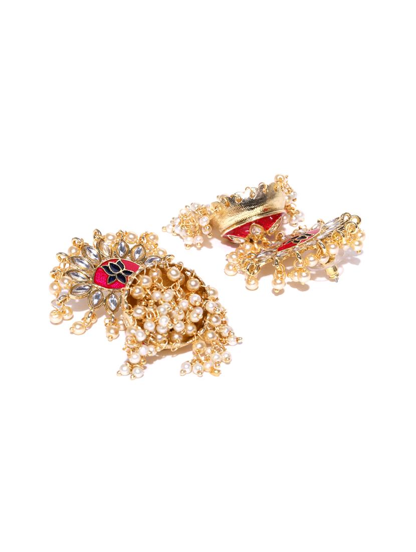 pink brass jhumka earring - 16888123 - Zoom Image - 2