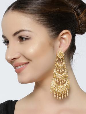 gold brass chandballi earring - 16888125 - Standard Image - 3