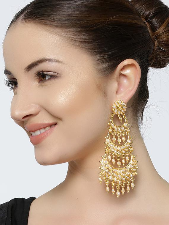 gold brass chandballi earring - 16888125 - Zoom Image - 3