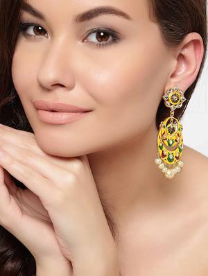 yellow metal chandballi earring - 16888142 - Standard Image - 3