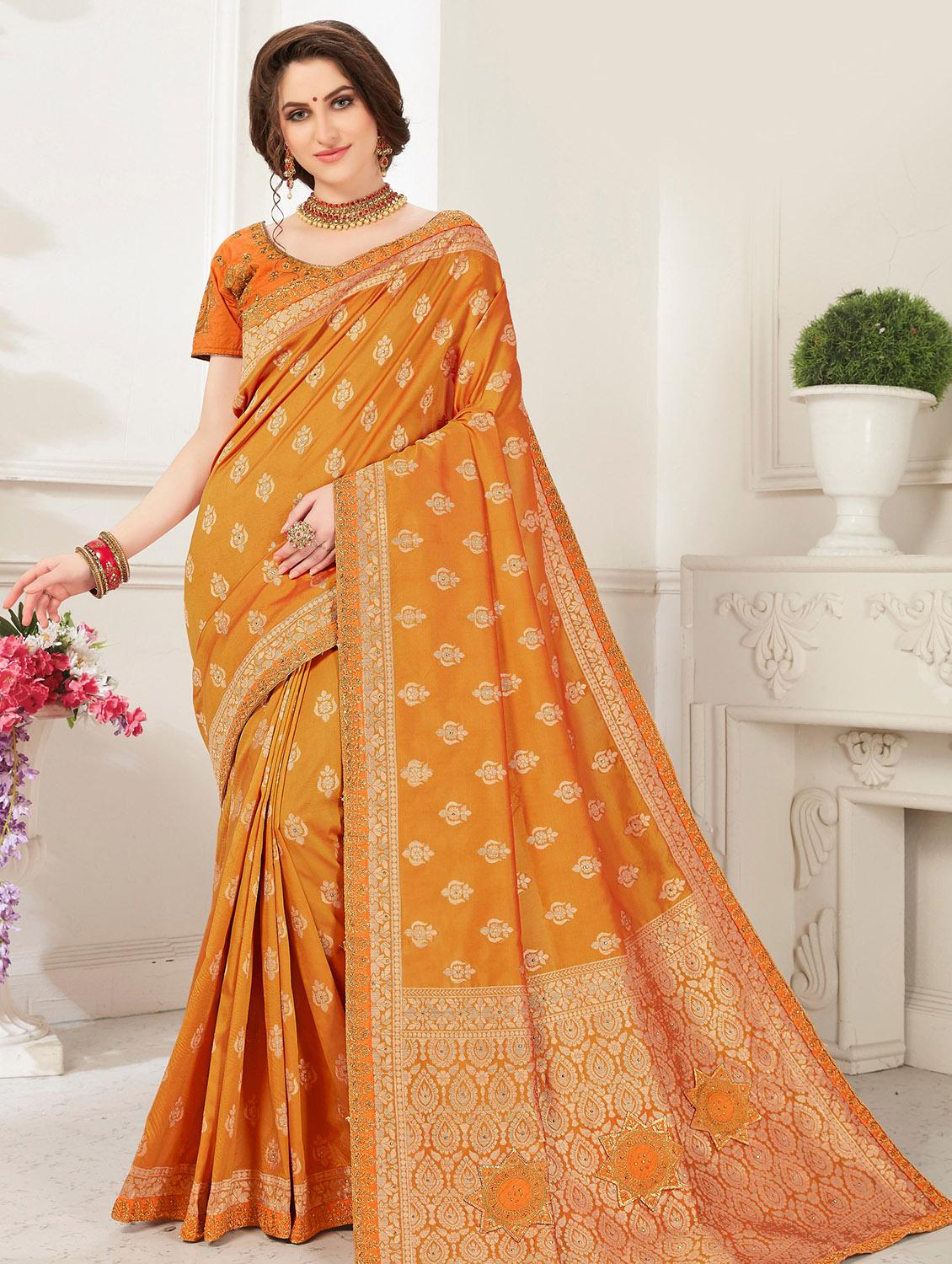 floral banarasi saree with blouse - 16889000 - Zoom Image - 1
