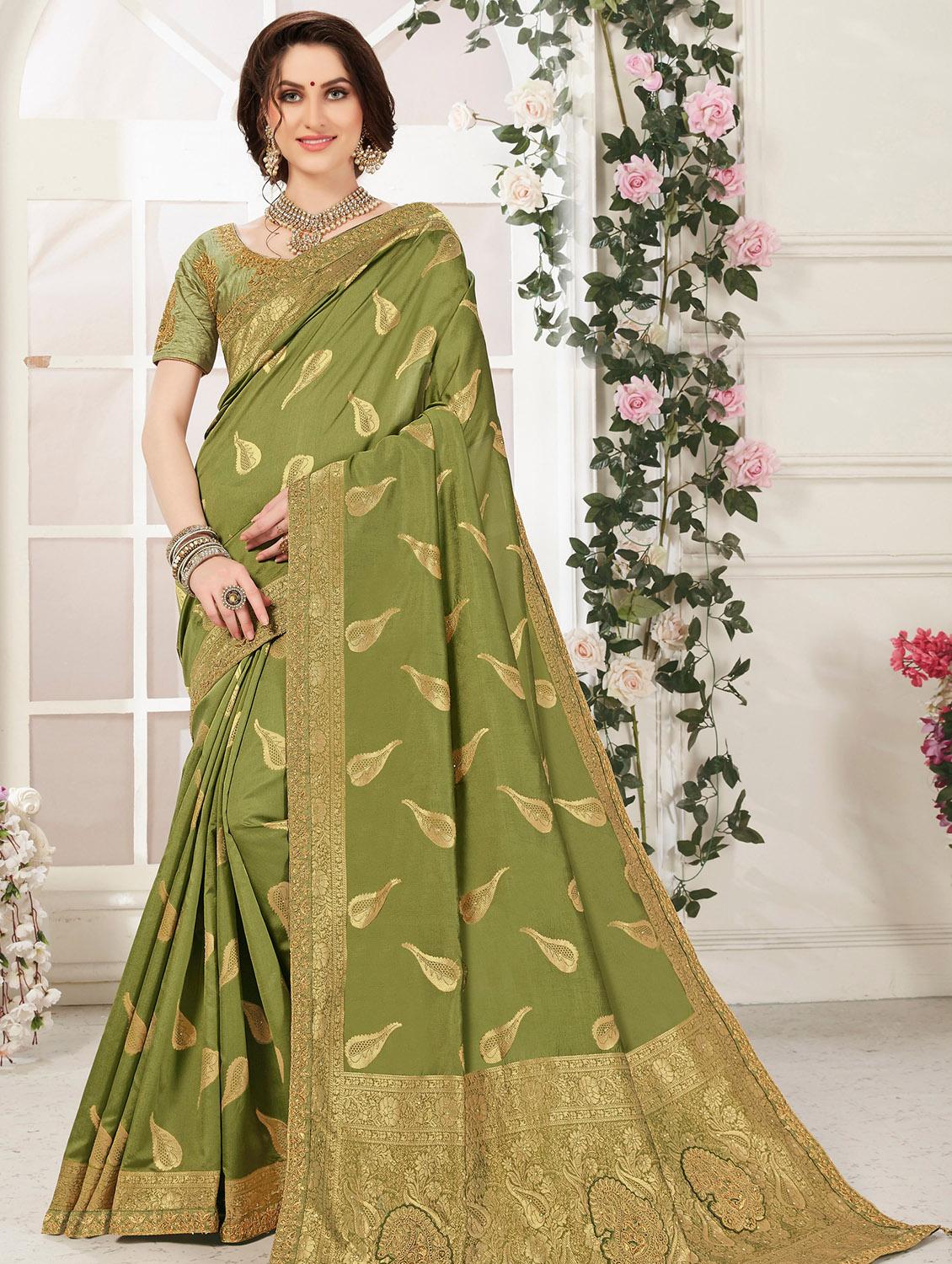 embroidered banarasi saree with blouse - 16889001 - Zoom Image - 1