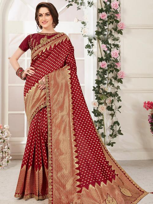 geometrical banarasi saree with blouse - 16889003 - Standard Image - 1