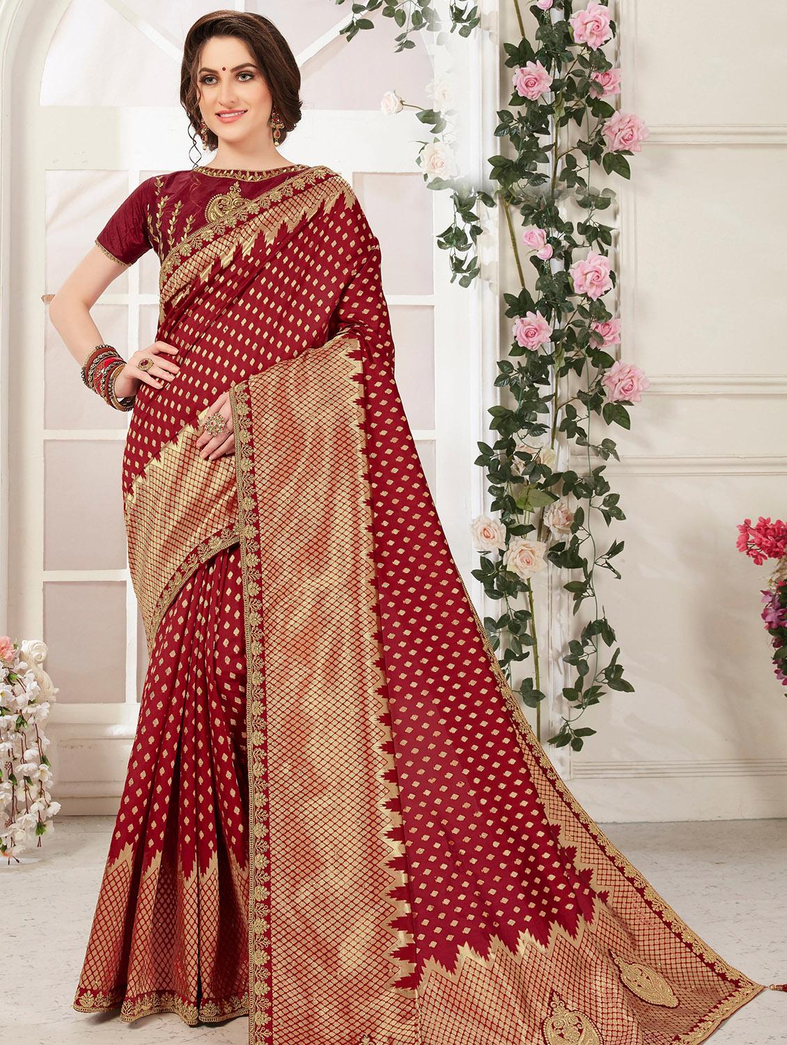geometrical banarasi saree with blouse - 16889003 - Zoom Image - 1